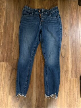 Maurices Blue Button-Fly Ankle Jeans with Frayed Hem